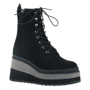Naked Feet Burnout Black‎ Boots Suede Leather Lace Up Combat Wedge Platform 6.5